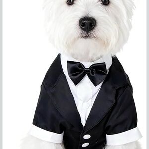 Classic Black & White Dog Tuxedo with Bow Tie-Large